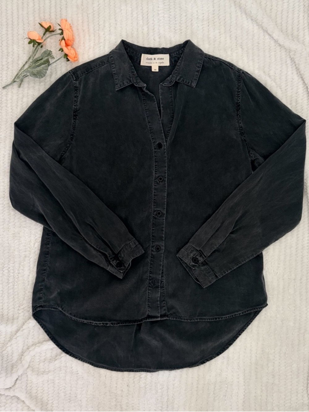 Cloth & Stone Washed Black Tencel Lyocell Button Down Shirt - Size M - Picture 6 of 8
